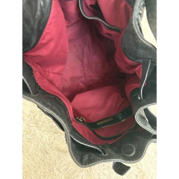 Ella Moss Black Leather Bucket Bag Hobo Purse Tassel Drawstring Shoulder Bag - Picture 9 of 10